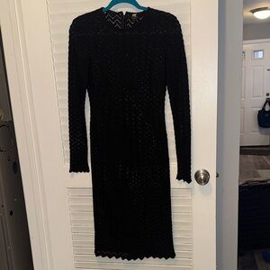 W by Worth Black Textured Long Sleeve Dress